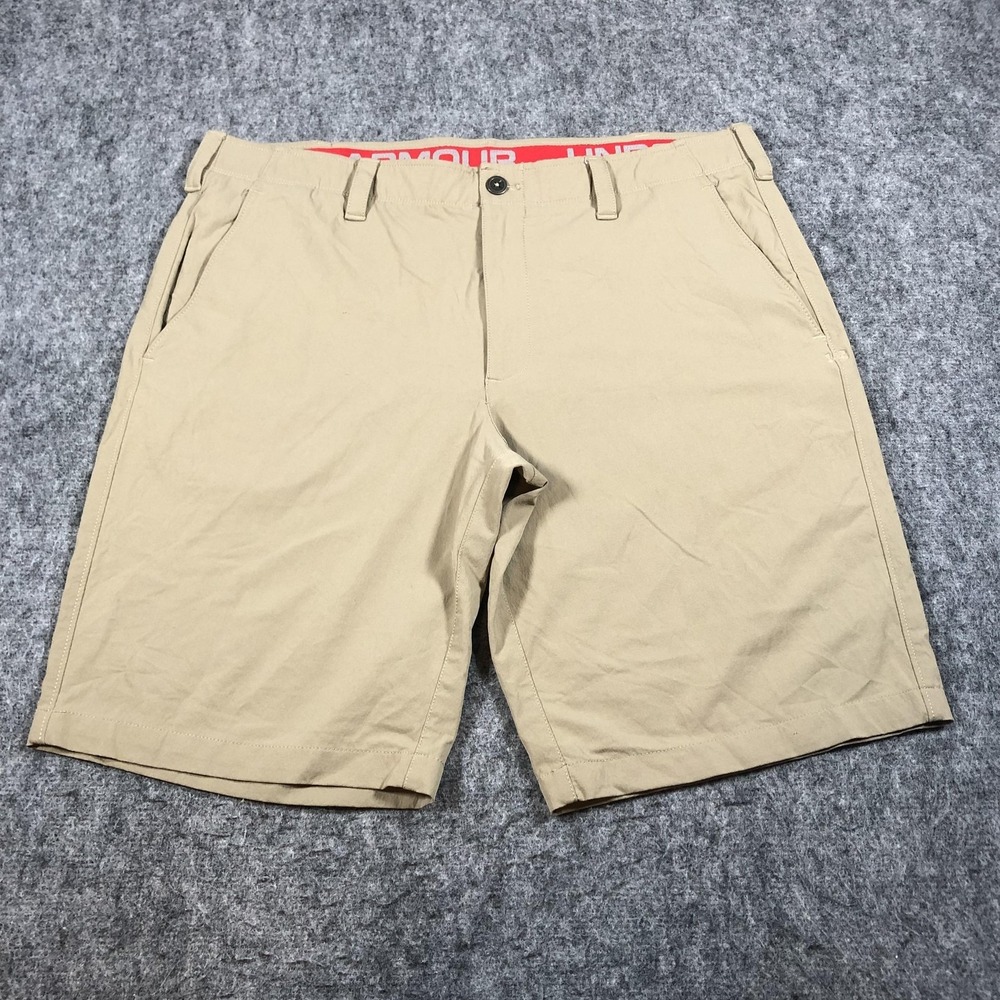 Under Armour Mens 40 Beige Golf Chino Shorts Flat Front‎ Relaxed Fit